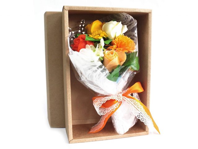 Healing Light Online Psychics and New-Age Shop Soap Flower Boxed Hand Bouquet Orange for Sale