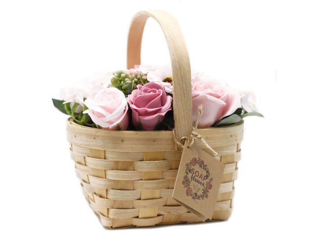 Healing Light Online Psychics and New-Age Shop Soap Flowers in Wicker Basket Pink for Sale