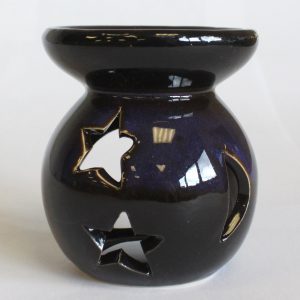 Healing Light Online Psychic Readings and Merchandise Small Dark Blue Essential Oil burner with Moon and Stars