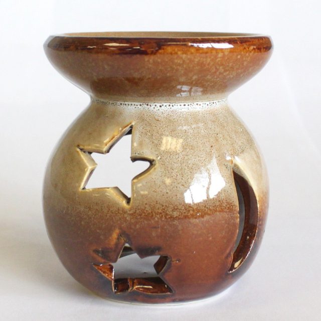 Healing Light Online Psychic Readings and Merchandise Small Brown and White Essential Oil Burner with moon and Stars
