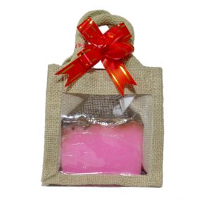 Healing Light Online Psychic Readings and Merchandise single pink soap in jute bag