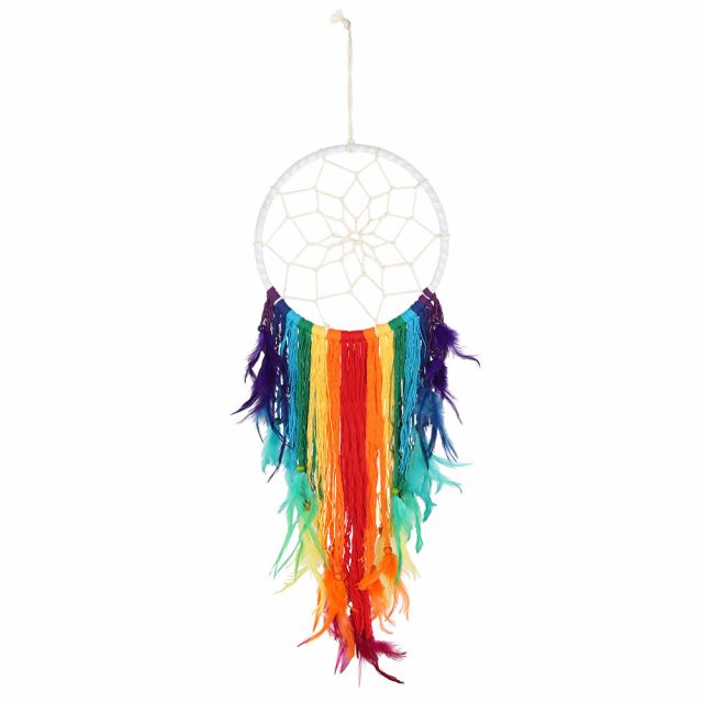 Healing Light 95cm White and Rainbow Feather Dreamcatcher Photo