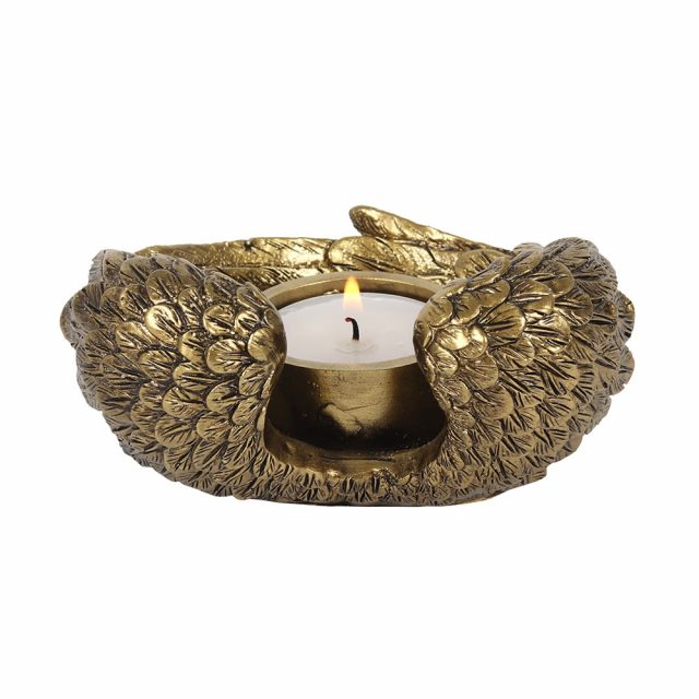 Healing Light Antique Gold Angel Wing Candle Holder Photo 3