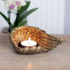 Healing Light Gold Single Lowered Angel Wing Candle Holder Photo